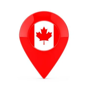 Map Pointer Pin with Canadian Flag. 3d Rendering 库存插图