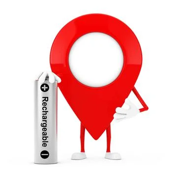 Map Pointer Pin Character Mascot with Rechargeable Battery. 3d Rendering Illustrazione stock
