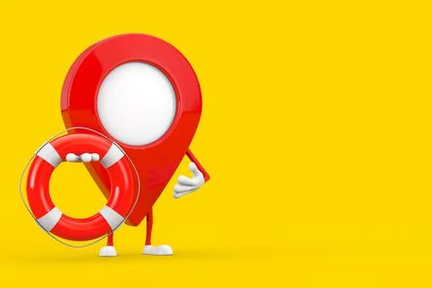 Map Pointer Pin Character Mascot with Life Buoy. 3d Rendering イラスト素材