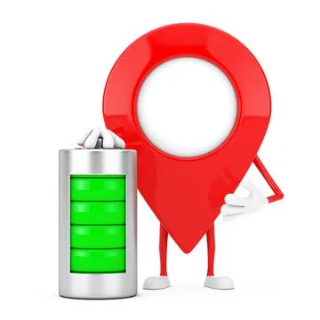 Map Pointer Pin Character Mascot with Abstract Charging Battery. 3d Rendering イラスト素材