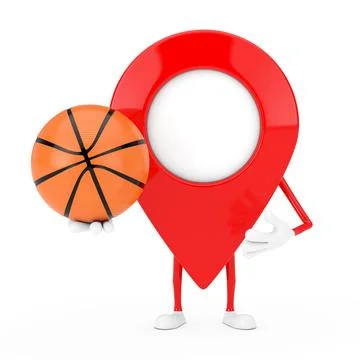 Map Pointer Pin Character Mascot with Basketball Ball. 3d Rendering Stock Illustration