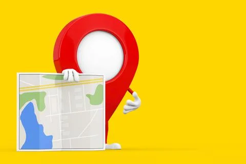 Map Pointer Pin Character Mascot with Abstract Plan Map. 3d Rendering イラスト素材