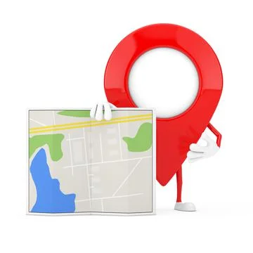 Map Pointer Pin Character Mascot with Abstract Plan Map. 3d Rendering Stock Illustration