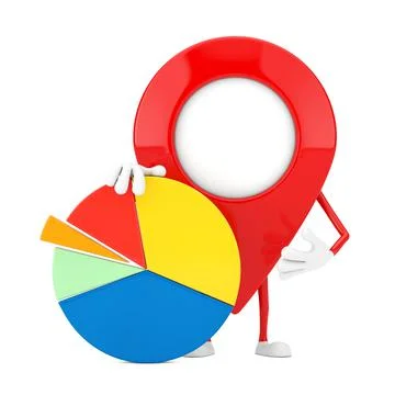 Map Pointer Pin Character Mascot with Info Graphics Business Pie Chart. 3d Re Stock Illustration