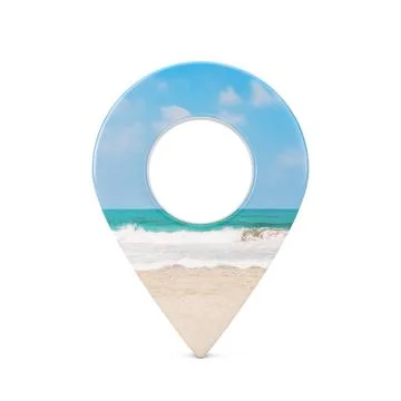 Map Pointer Pin with Ocean or Sea Coast View. 3d Rendering 库存插图