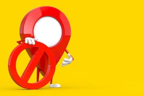 Map Pointer Pin Person Character Mascot with Red Prohibition or Forbidden Sig Stock Illustration