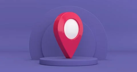 Map Pointer Pin Rotating over Violet Very Peri Cylinders Products Stage Pedestal Stock Footage 167681885