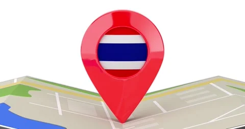 Map Pointer Pin with Thailand Flag Rotating over Map on a white with Alpha Matte Video stock 233666506