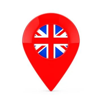 Map Pointer Pin with United Kingdom Flag. 3d Rendering 스톡 일러스트