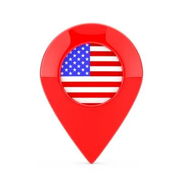Map Pointer Pin with United States of America Flag. 3d Rendering Stock Illustration