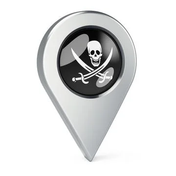 Map pointer with piracy flag, 3D rendering Stock Illustration