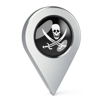 Map pointer with piracy flag, 3D rendering Map pointer with piracy flag, 3... Stock Photos