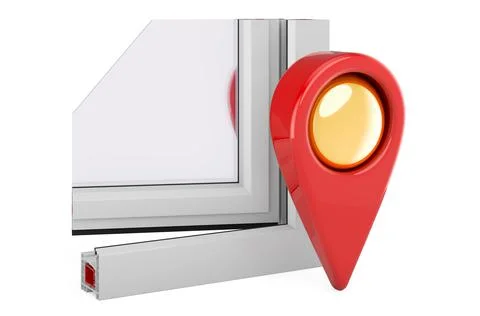 Map pointer with plastic window profile. 3D rendering Illustrazione stock