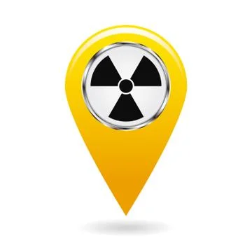 Map pointer. Pointer radiation hazards and contamination places on the map te Stock Illustration