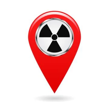 Map pointer. Pointer radiation hazards and contamination places on the map te Stock Illustration