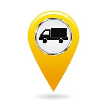 Map pointer. Pointer vehicle location, road transport and highways. Motor van or Stock Illustration