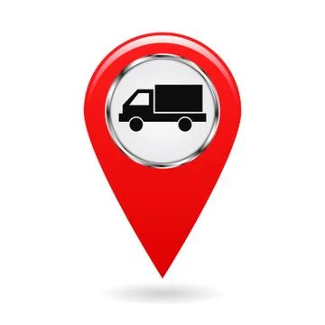 Map pointer. Pointer vehicle location, road transport and highways. Motor van or Stock Illustration