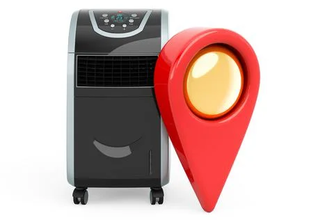 Map pointer with portable air conditioner. 3D rendering Stock Illustration