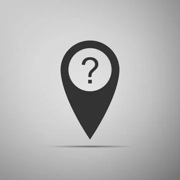 Map pointer with Question symbol icon isolated on grey background. Marker Stock Illustration