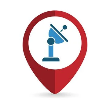 Map pointer with Radar satellite dish icon. Vector illustration. Stock Illustration