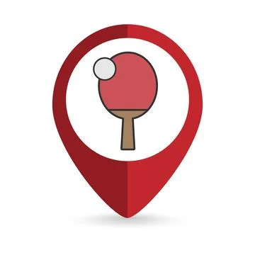 Map pointer with Raquet and ball sign. Vector illustration. Stock Illustration