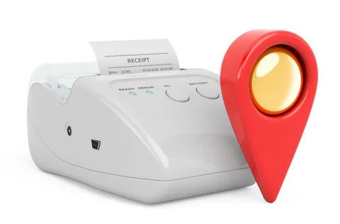 Map pointer with receipt printer, 3D rendering Stock Illustration