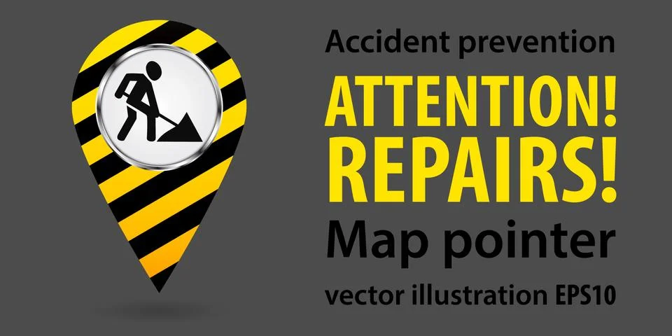 Map pointer. Repair work. Safety information. Industrial design. Vector Stock Illustration