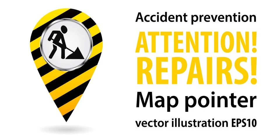Map pointer. Repair work. Safety information. Industrial design. Vector Stock Illustration