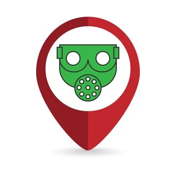 Map pointer with Respiratory Protection icon. Vector illustration. Stock Illustration