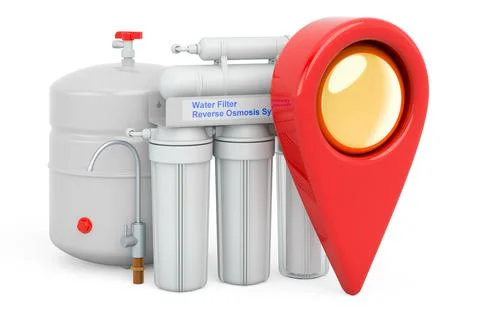 Map pointer with reverse osmosis system. 3D rendering 库存插图