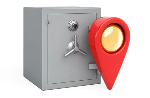 Map pointer with safe box, 3D rendering 库存插图