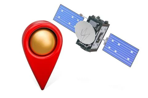 Map pointer with satellite, 3D rendering Stock Illustration