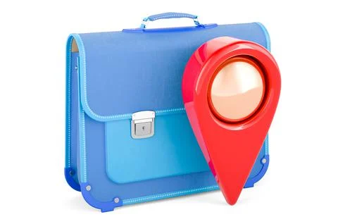 Map pointer with schoolbag. 3D rendering Stock Illustration