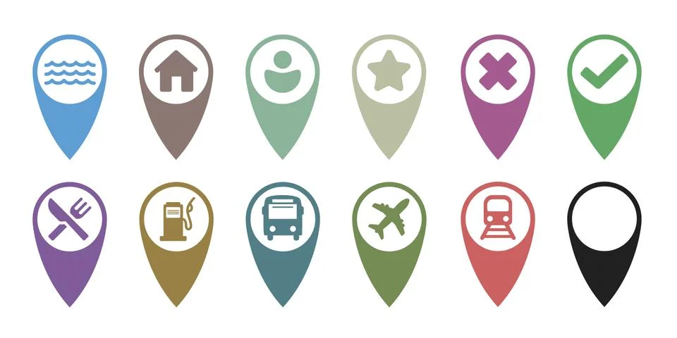 Map Pointer Set Collection Simple Stock Illustration