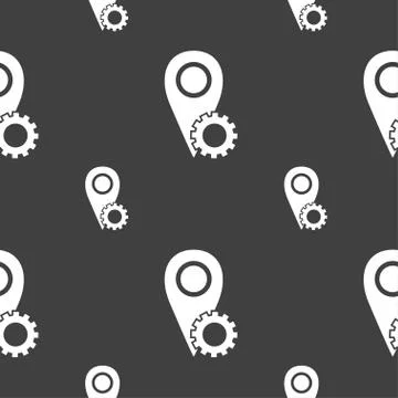 Map pointer setting icon sign. Seamless pattern on a gray background. Vector Stock Illustration