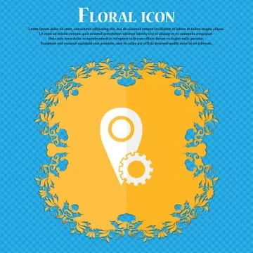 Map pointer setting icon sign. Floral flat design on a blue abstract backgrou Stock Illustration