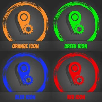 Map pointer setting icon sign. Fashionable modern style. In the orange, green Stock Illustration