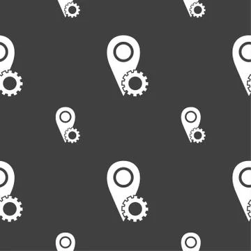 Map pointer setting icon sign. Seamless pattern on a gray background. Vector Stock Illustration