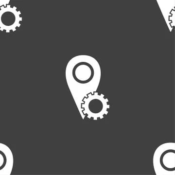 Map pointer setting icon sign. Seamless pattern on a gray background. Vector Stock Illustration
