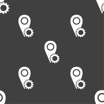 Map pointer setting icon sign. Seamless pattern on a gray background. Vector Stock Illustration