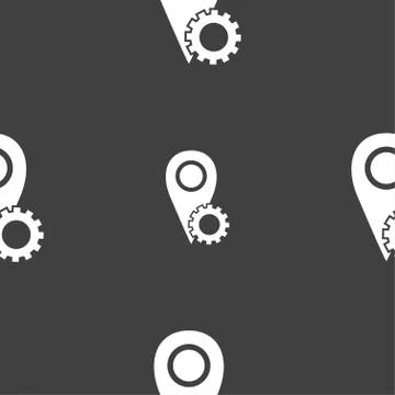 Map pointer setting icon sign. Seamless pattern on a gray background. Vector Illustrazione stock