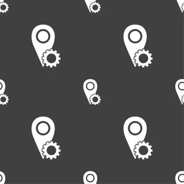 Map pointer setting icon sign. Seamless pattern on a gray background. Vector Illustrazione stock