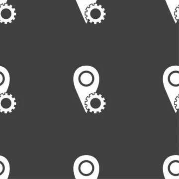 Map pointer setting icon sign. Seamless pattern on a gray background. Vector Illustrazione stock