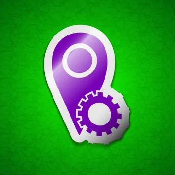 Map pointer setting icon sign. Symbol chic colored sticky label on green backgro Stock Illustration