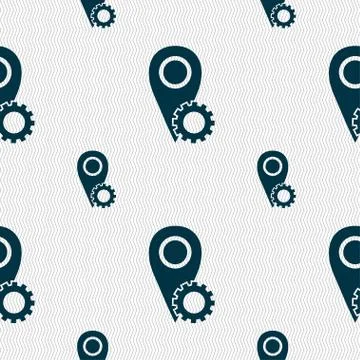 Map pointer setting icon sign. Seamless pattern with geometric texture. Illustrazione stock