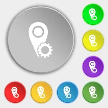 Map pointer setting icon sign. Symbols on eight flat buttons. Stock Illustration