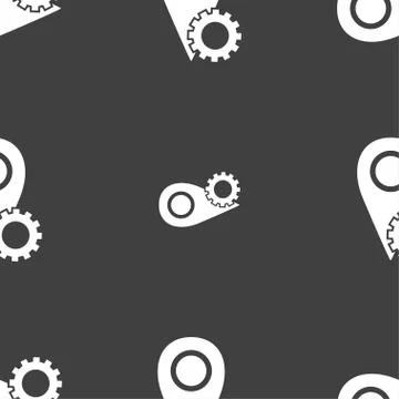 Map pointer setting icon sign. Seamless pattern on a gray background. Stock Illustration