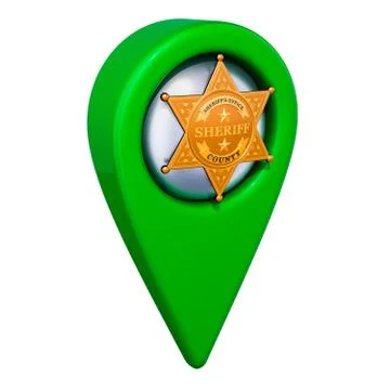 Map pointer with sheriff star badge, 3D rendering 库存插图