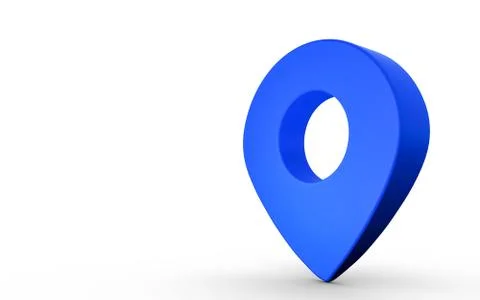 Map pointer sign in blue color isolated on white background. 3D Rendering Stock Illustration