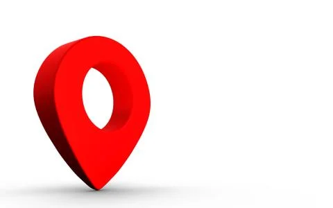 Map pointer sign in red color isolated on white background. 3D Rendering Stock Illustration
